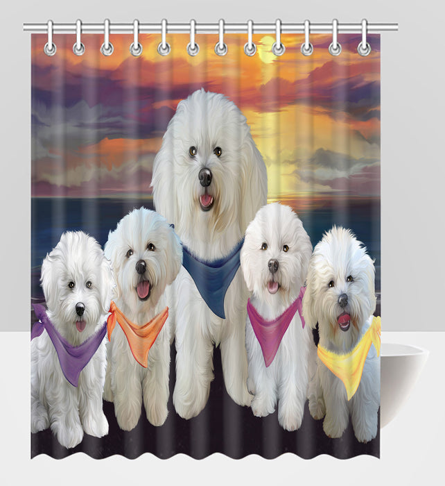 Family Sunset Portrait Bichon Frise Dogs Shower Curtain