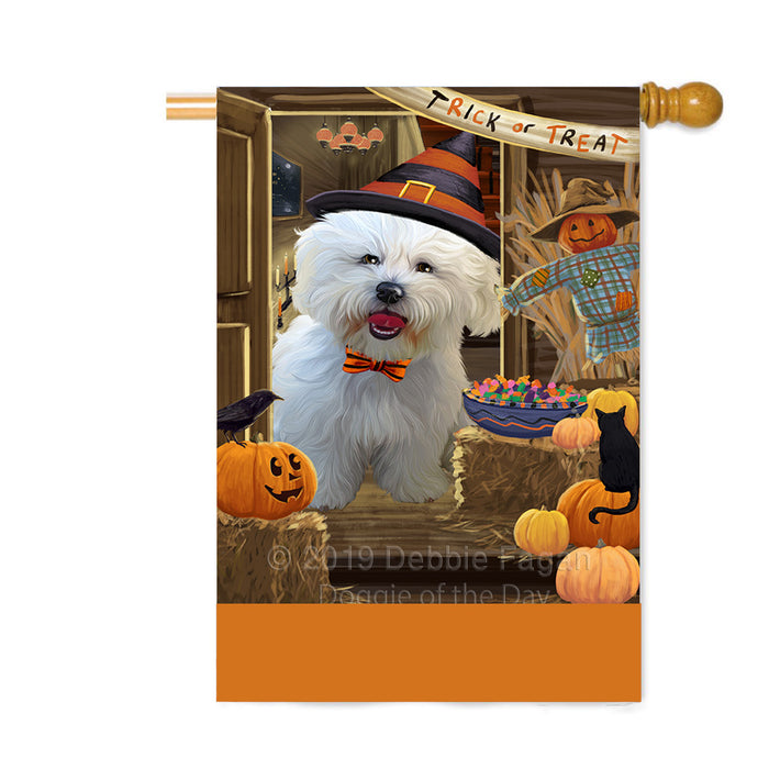 Personalized Enter at Own Risk Trick or Treat Halloween Bichon Frise Dog Custom House Flag FLG-DOTD-A59525