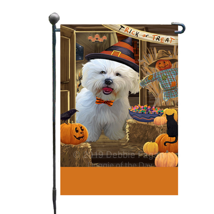 Personalized Enter at Own Risk Trick or Treat Halloween Bichon Frise Dog Custom Garden Flags GFLG-DOTD-A59469