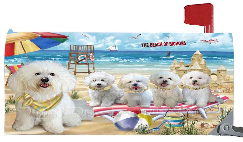 Pet Friendly Beach Bichon Frise Dogs Magnetic Mailbox Cover Both Sides Pet Theme Printed Decorative Letter Box Wrap Case Postbox Thick Magnetic Vinyl Material
