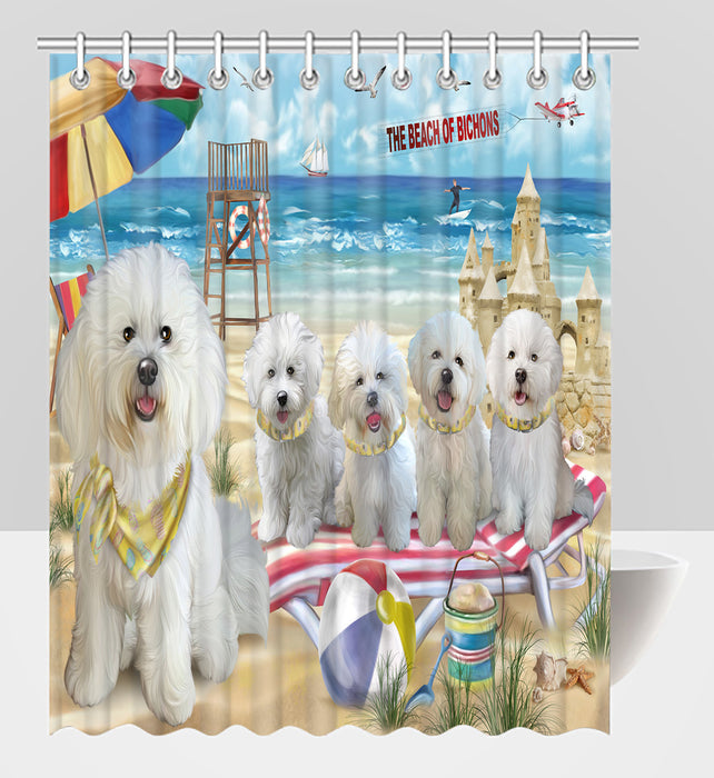 Pet Friendly Beach Bichon Frise Dogs Shower Curtain