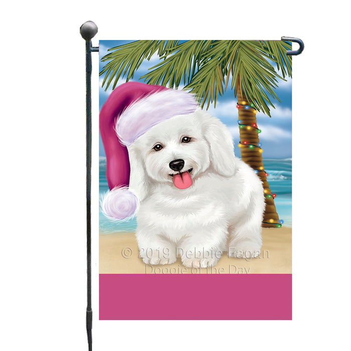 Personalized Summertime Happy Holidays Christmas Bichon Frise Dog on Tropical Island Beach  Custom Garden Flags GFLG-DOTD-A60411