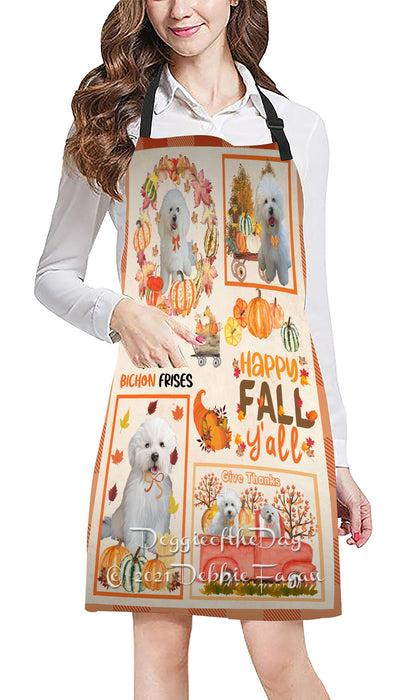 Happy Fall Y'all Pumpkin Bichon Frise Dogs Cooking Kitchen Adjustable Apron Apron49185