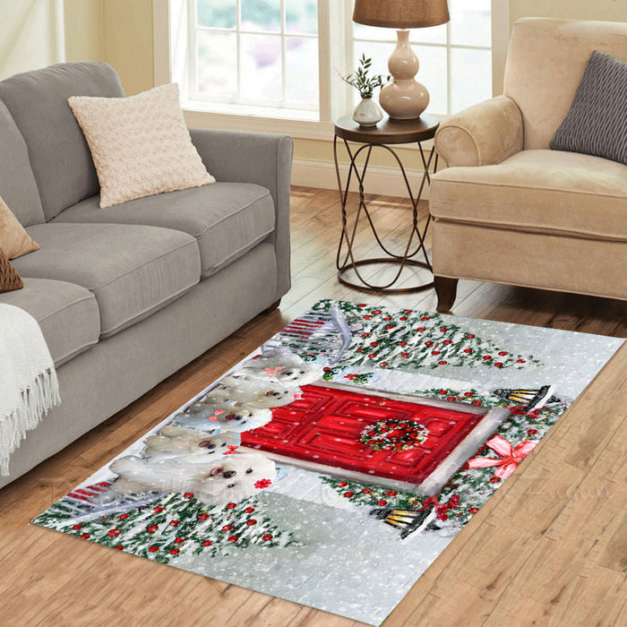 Christmas Holiday Welcome Bichon Frise Dogs Area Rug - Ultra Soft Cute Pet Printed Unique Style Floor Living Room Carpet Decorative Rug for Indoor Gift for Pet Lovers