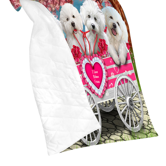 I Love Bichon Frise Dogs in a Cart Quilt