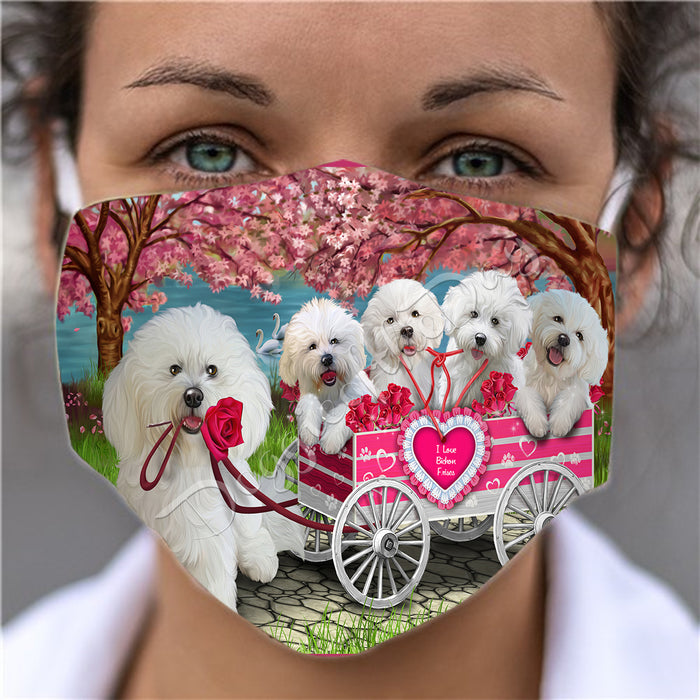 I Love Bichon Frise Dogs in a Cart Face Mask FM48121
