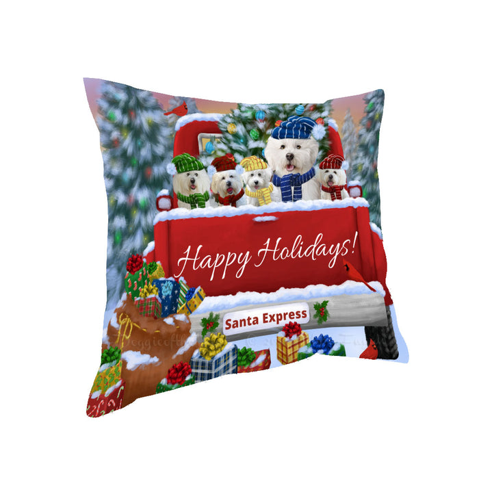 Christmas Red Truck Travlin Home for the Holidays Bichon Frise Dogs Pillow with Top Quality High-Resolution Images - Ultra Soft Pet Pillows for Sleeping - Reversible & Comfort - Ideal Gift for Dog Lover - Cushion for Sofa Couch Bed - 100% Polyester