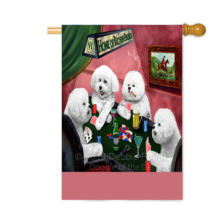 Personalized Home of Bichon Frise Dogs Four Dogs Playing Poker Custom House Flag FLG-DOTD-A60300