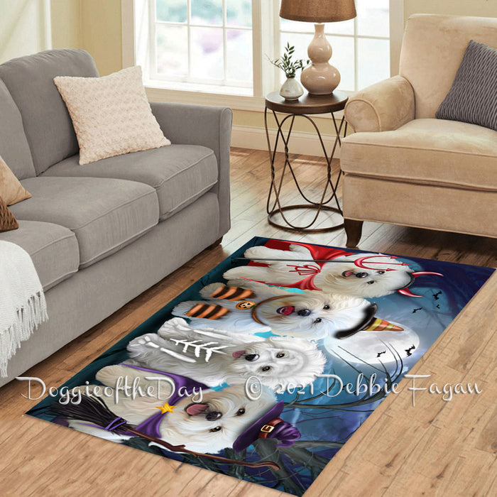 Happy Halloween Trick or Treat Bichon Frise Dogs Polyester Living Room Carpet Area Rug ARUG66166