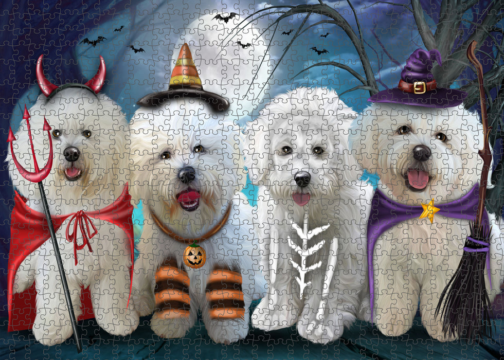 Happy Halloween Trick or Treat Bichon Frise Dogs Portrait Jigsaw Puzzle for Adults Animal Interlocking Puzzle Game Unique Gift for Dog Lover's with Metal Tin Box