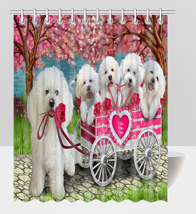 I Love Bichon Frise Dogs in a Cart Shower Curtain