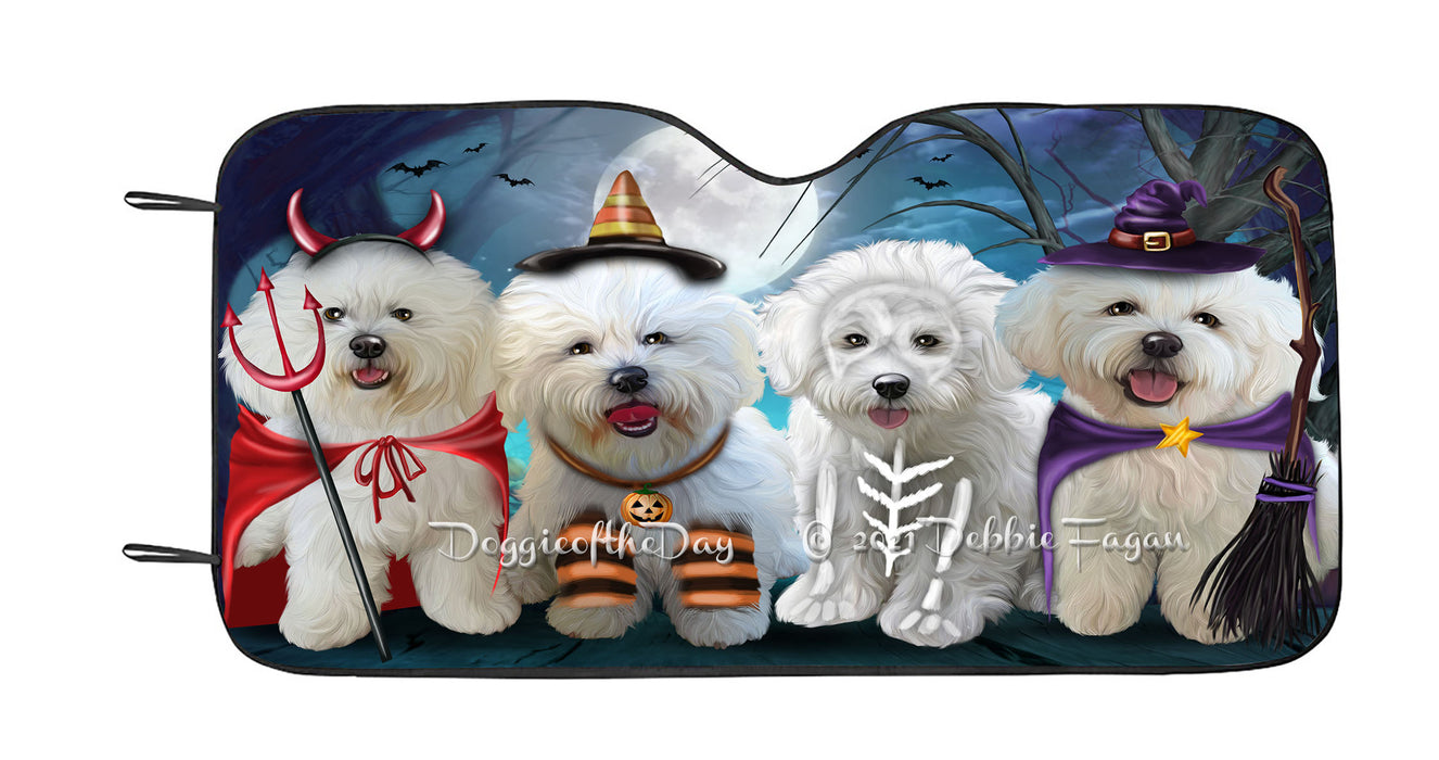 Happy Halloween Trick or Treat Bichon Frise Dogs Car Sun Shade Cover Curtain