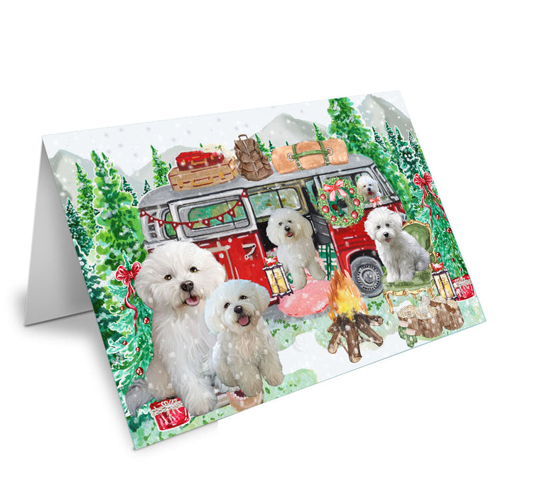Christmas Time Camping with Bichon Frise Dogs Handmade Artwork Assorted Pets Greeting Cards and Note Cards with Envelopes for All Occasions and Holiday Seasons