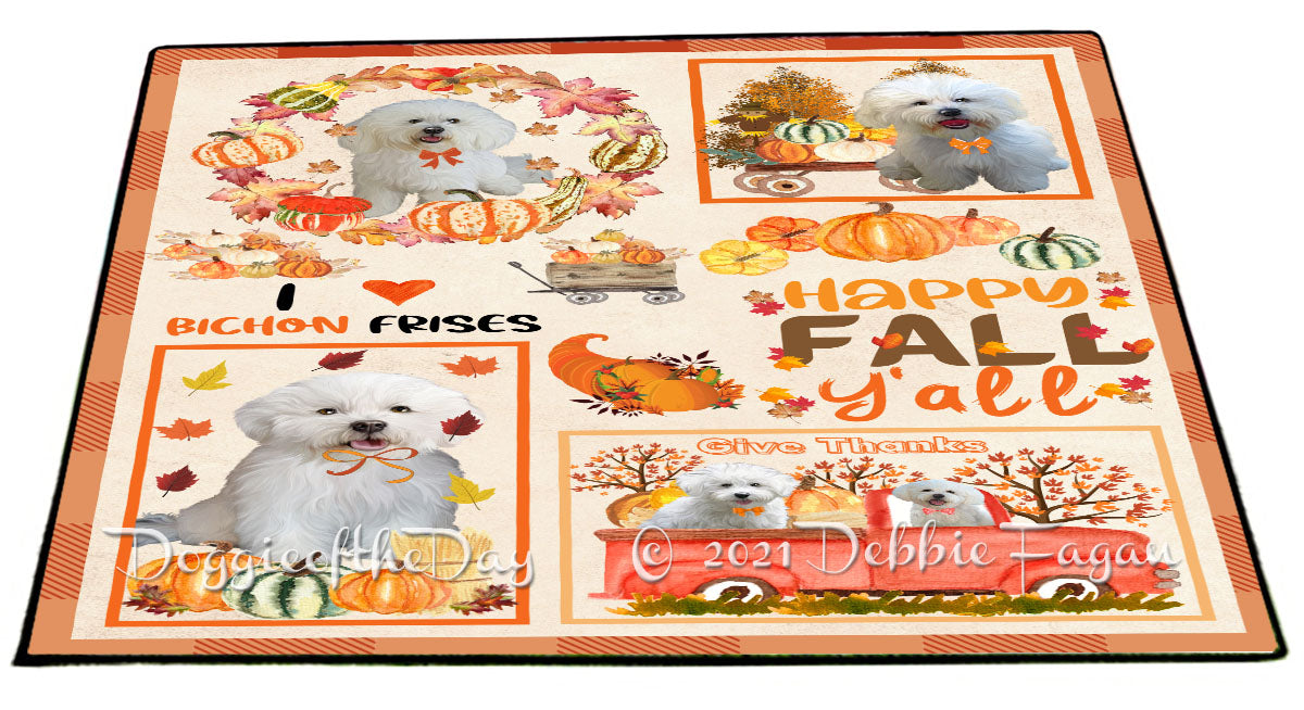 Happy Fall Y'all Pumpkin Bichon Frise Dogs Indoor/Outdoor Welcome Floormat - Premium Quality Washable Anti-Slip Doormat Rug FLMS58555