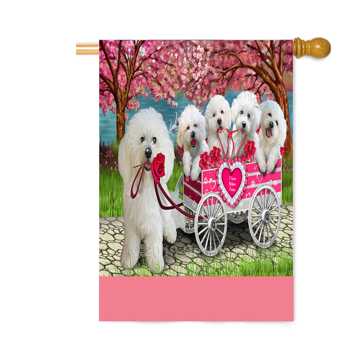 Personalized I Love Bichon Frise Dogs in a Cart Custom House Flag FLG-DOTD-A62188