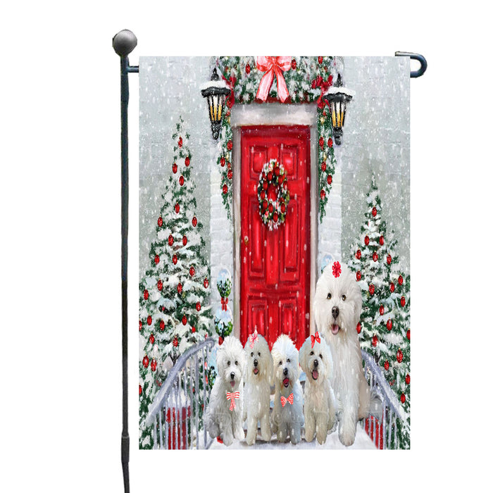 Christmas Holiday Welcome Bichon Frise Dogs Garden Flags- Outdoor Double Sided Garden Yard Porch Lawn Spring Decorative Vertical Home Flags 12 1/2"w x 18"h