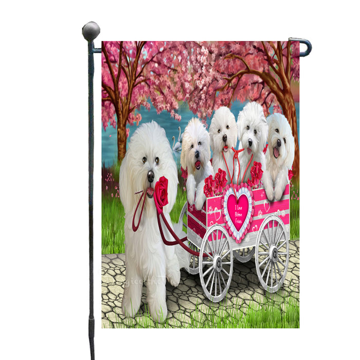 I Love Bichon Frise Dogs in a Cart Garden Flags Outdoor Decor for Homes and Gardens Double Sided Garden Yard Spring Decorative Vertical Home Flags Garden Porch Lawn Flag for Decorations