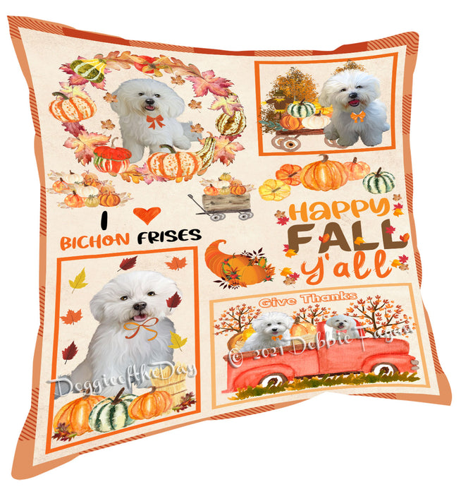 Happy Fall Y'all Pumpkin Bichon Frise Dogs Pillow with Top Quality High-Resolution Images - Ultra Soft Pet Pillows for Sleeping - Reversible & Comfort - Ideal Gift for Dog Lover - Cushion for Sofa Couch Bed - 100% Polyester