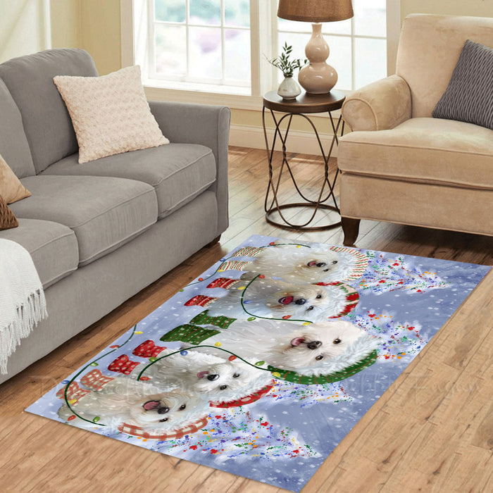 Christmas Lights and Bichon Frise Dogs Area Rug - Ultra Soft Cute Pet Printed Unique Style Floor Living Room Carpet Decorative Rug for Indoor Gift for Pet Lovers