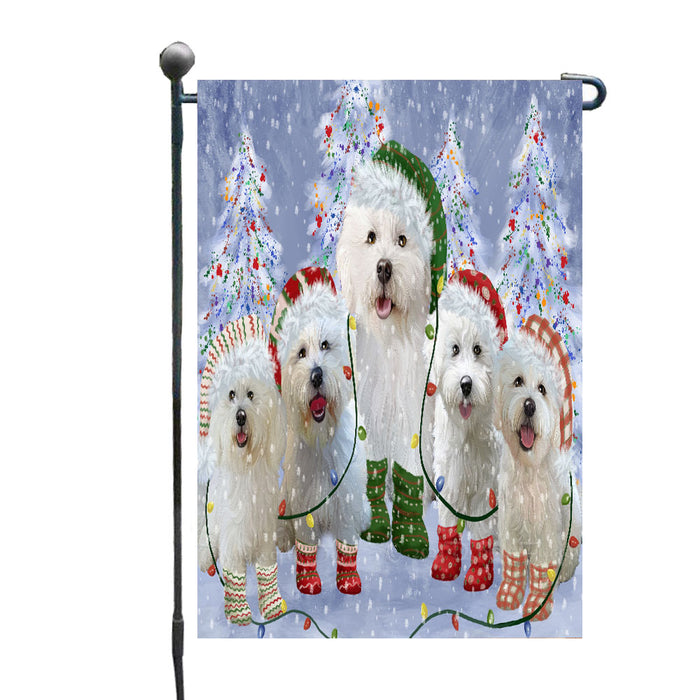 Christmas Lights and Bichon Frise Dogs Garden Flags- Outdoor Double Sided Garden Yard Porch Lawn Spring Decorative Vertical Home Flags 12 1/2"w x 18"h