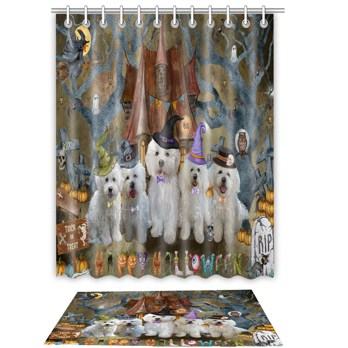 Bichon Frise Shower Curtain & Bath Mat Set, Custom, Explore a Variety of Designs, Personalized, Curtains with hooks and Rug Bathroom Decor, Halloween Gift for Dog Lovers