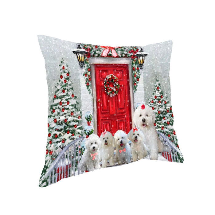 Christmas Holiday Welcome Bichon Frise Dogs Pillow with Top Quality High-Resolution Images - Ultra Soft Pet Pillows for Sleeping - Reversible & Comfort - Ideal Gift for Dog Lover - Cushion for Sofa Couch Bed - 100% Polyester