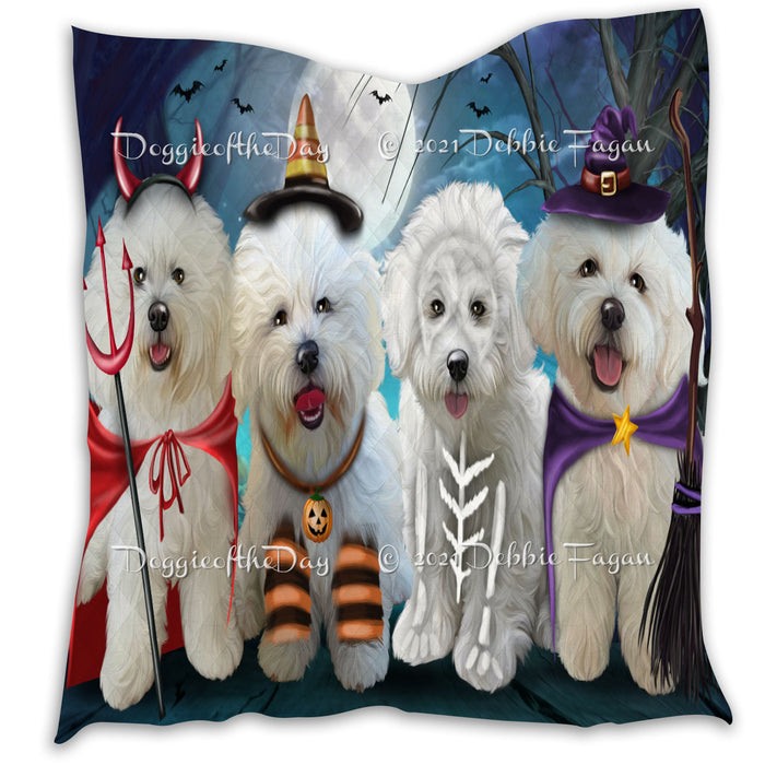 Happy Halloween Trick or Treat Bichon Frise Dogs Lightweight Soft Bedspread Coverlet Bedding Quilt QUILT60226