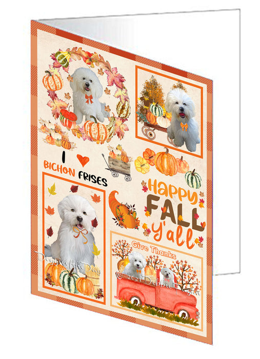 Happy Fall Y'all Pumpkin Bichon Frise Dogs Handmade Artwork Assorted Pets Greeting Cards and Note Cards with Envelopes for All Occasions and Holiday Seasons GCD76928