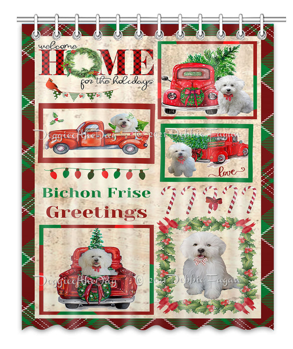 Welcome Home for Christmas Holidays Bichon Frise Dogs Shower Curtain Bathroom Accessories Decor Bath Tub Screens