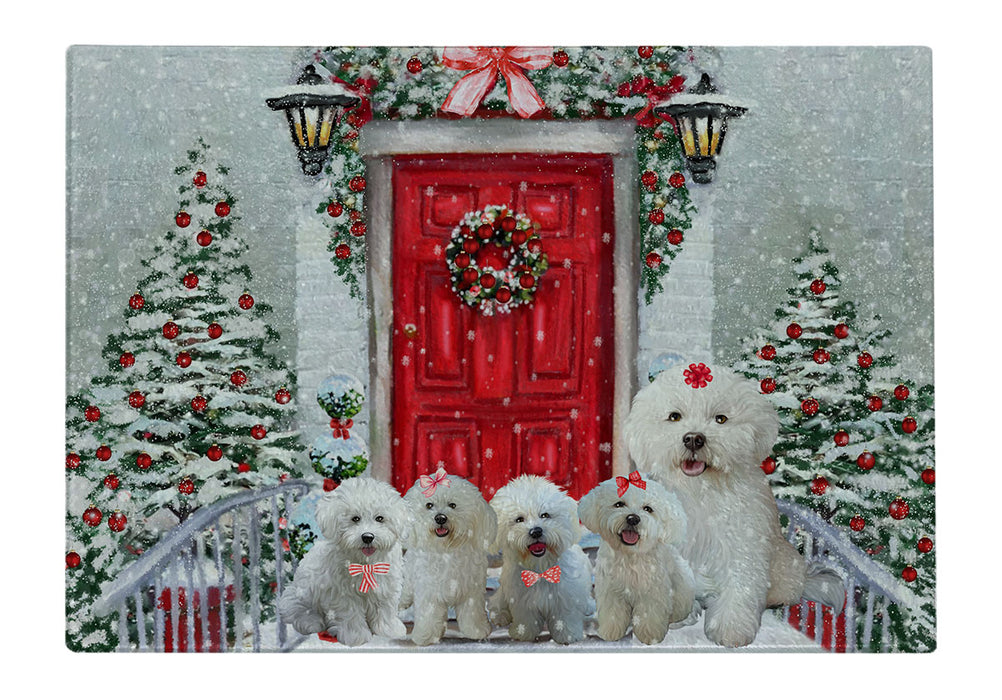 Christmas Holiday Welcome Bichon Frise Dogs Cutting Board - For Kitchen - Scratch & Stain Resistant - Designed To Stay In Place - Easy To Clean By Hand - Perfect for Chopping Meats, Vegetables