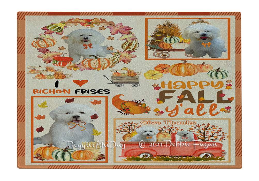 Happy Fall Y'all Pumpkin Bichon Frise Dogs Cutting Board - Easy Grip Non-Slip Dishwasher Safe Chopping Board Vegetables C79804