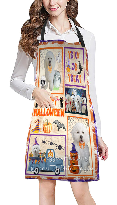 Happy Halloween Trick or Treat Bichon Frise Dogs Cooking Kitchen Adjustable Apron Apron49293