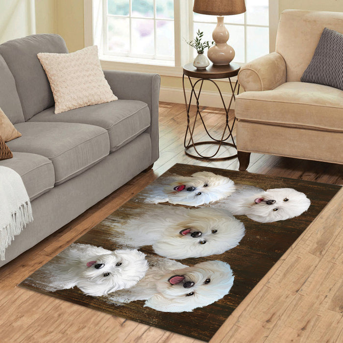 Rustic Bichon Frise Dogs Area Rug