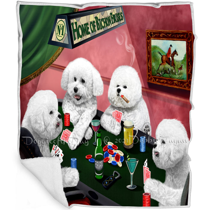 Home of Bichon Frise 4 Dogs Playing Poker Blanket