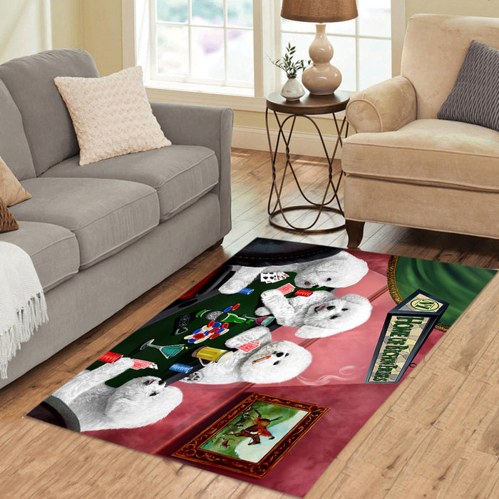 Home of  Bichon Frise Dogs Playing Poker Area Rug
