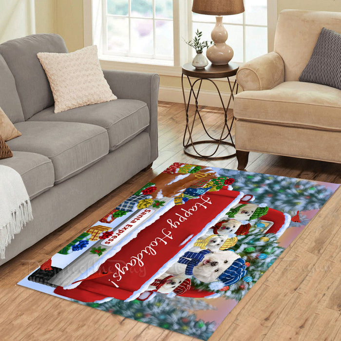 Christmas Red Truck Travlin Home for the Holidays Bichon Frise Dogs Area Rug - Ultra Soft Cute Pet Printed Unique Style Floor Living Room Carpet Decorative Rug for Indoor Gift for Pet Lovers