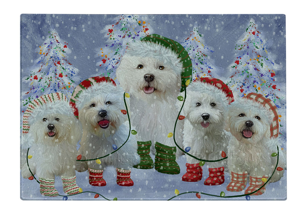 Christmas Lights and Bichon Frise Dogs Cutting Board - For Kitchen - Scratch & Stain Resistant - Designed To Stay In Place - Easy To Clean By Hand - Perfect for Chopping Meats, Vegetables