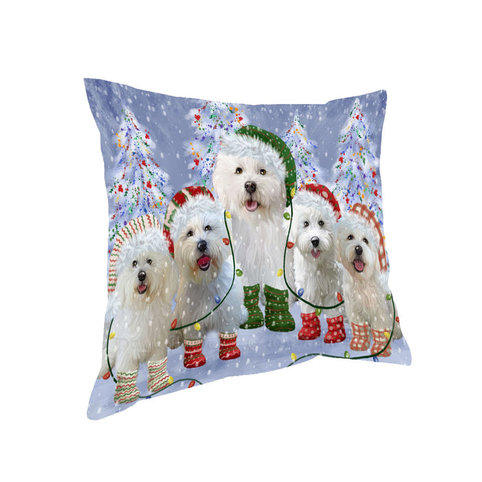 Christmas Lights and Bichon Frise Dogs Pillow with Top Quality High-Resolution Images - Ultra Soft Pet Pillows for Sleeping - Reversible & Comfort - Ideal Gift for Dog Lover - Cushion for Sofa Couch Bed - 100% Polyester