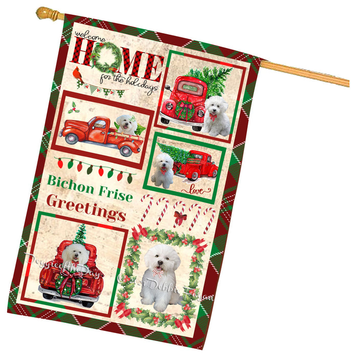 Welcome Home for Christmas Holidays Bichon Frise Dogs House flag FLG66987