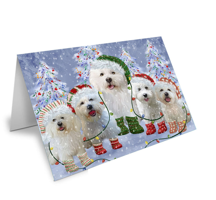 Christmas Lights and Bichon Frise Dogs Handmade Artwork Assorted Pets Greeting Cards and Note Cards with Envelopes for All Occasions and Holiday Seasons