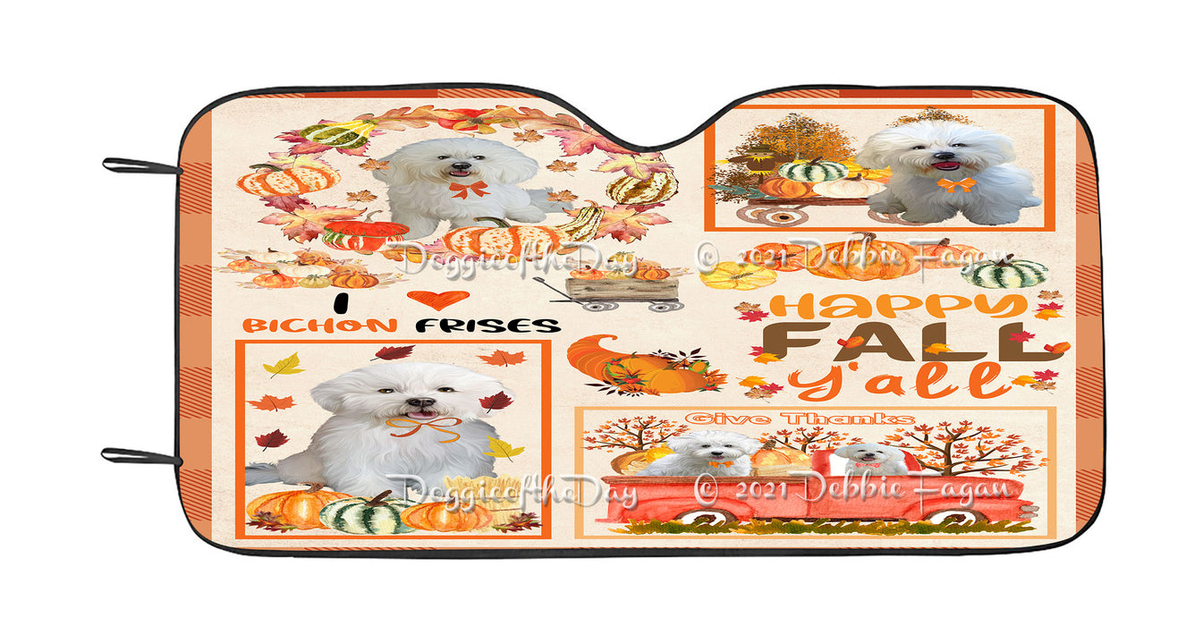 Happy Fall Y'all Pumpkin Bichon Frise Dogs Car Sun Shade Cover Curtain