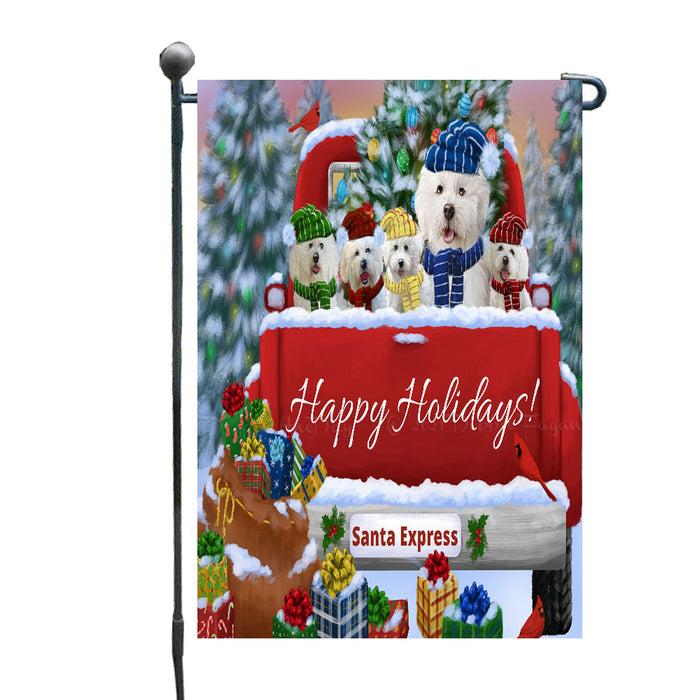 Christmas Red Truck Travlin Home for the Holidays Bichon Frise Dogs Garden Flags- Outdoor Double Sided Garden Yard Porch Lawn Spring Decorative Vertical Home Flags 12 1/2"w x 18"h