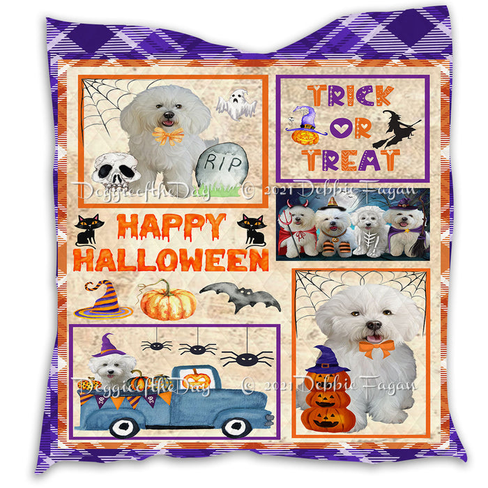 Happy Halloween Trick or Treat Pumpkin Bichon Frise Dogs Lightweight Soft Bedspread Coverlet Bedding Quilt QUILT60766
