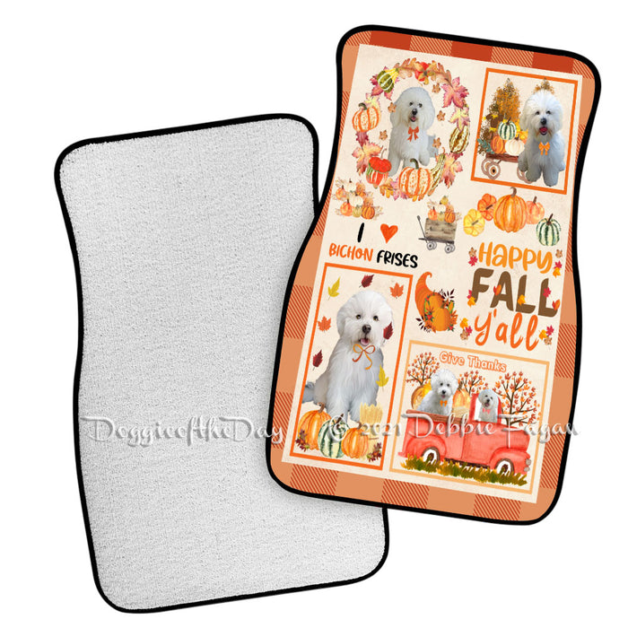 Happy Fall Y'all Pumpkin Bichon Frise Dogs Polyester Anti-Slip Vehicle Carpet Car Floor Mats CFM49117