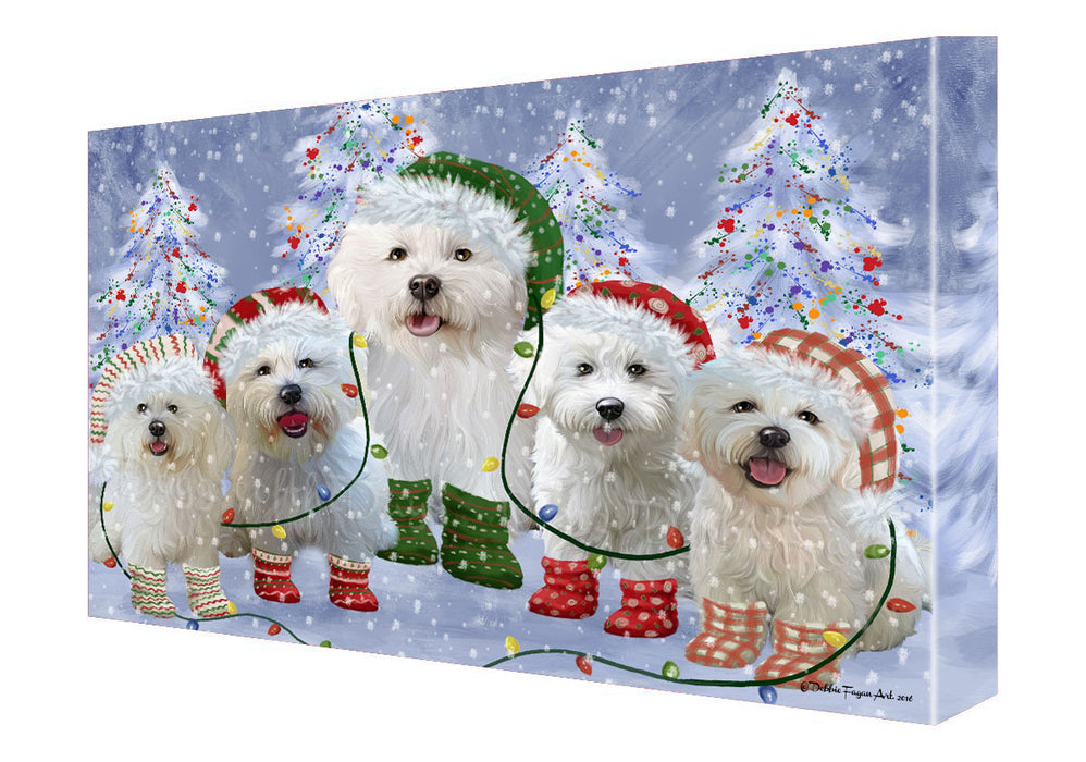 Christmas Lights and Bichon Frise Dogs Canvas Wall Art - Premium Quality Ready to Hang Room Decor Wall Art Canvas - Unique Animal Printed Digital Painting for Decoration