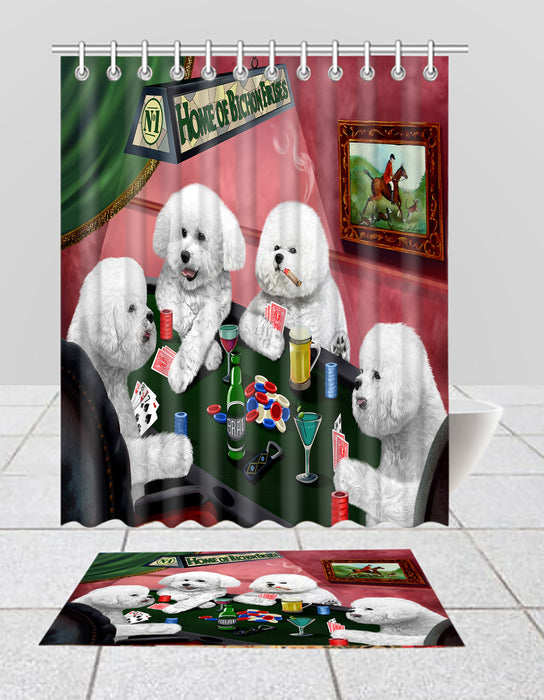 Home of  Bichon Frise Dogs Playing Poker Bath Mat and Shower Curtain Combo