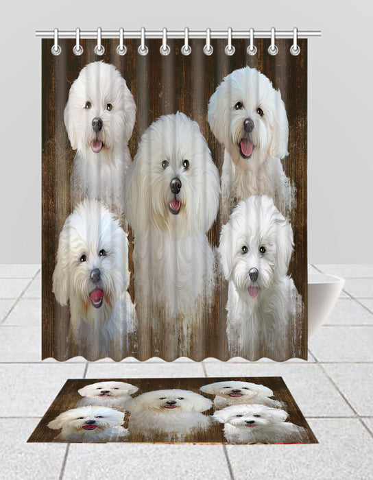 Rustic Bichon Frise Dogs  Bath Mat and Shower Curtain Combo