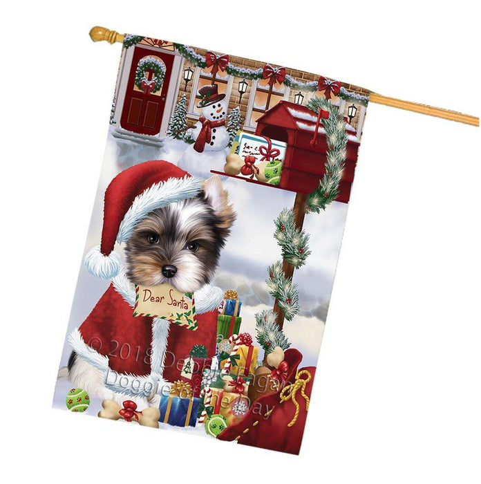 Biewer Terrier Dog Dear Santa Letter Christmas Holiday Mailbox House Flag FLG53722