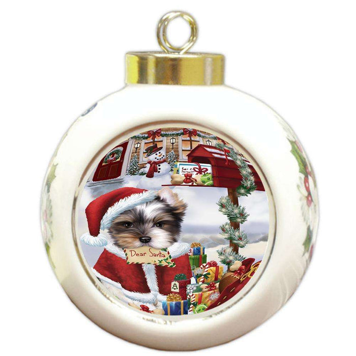 Biewer Terrier Dog Dear Santa Letter Christmas Holiday Mailbox Round Ball Christmas Ornament RBPOR53524
