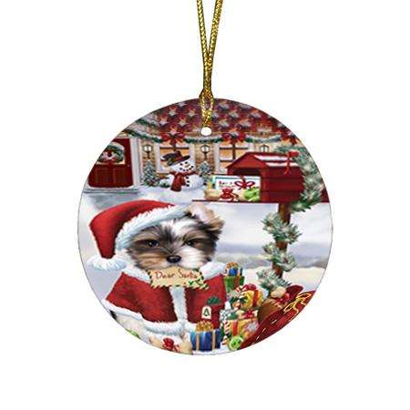 Biewer Terrier Dog Dear Santa Letter Christmas Holiday Mailbox Round Flat Christmas Ornament RFPOR53515